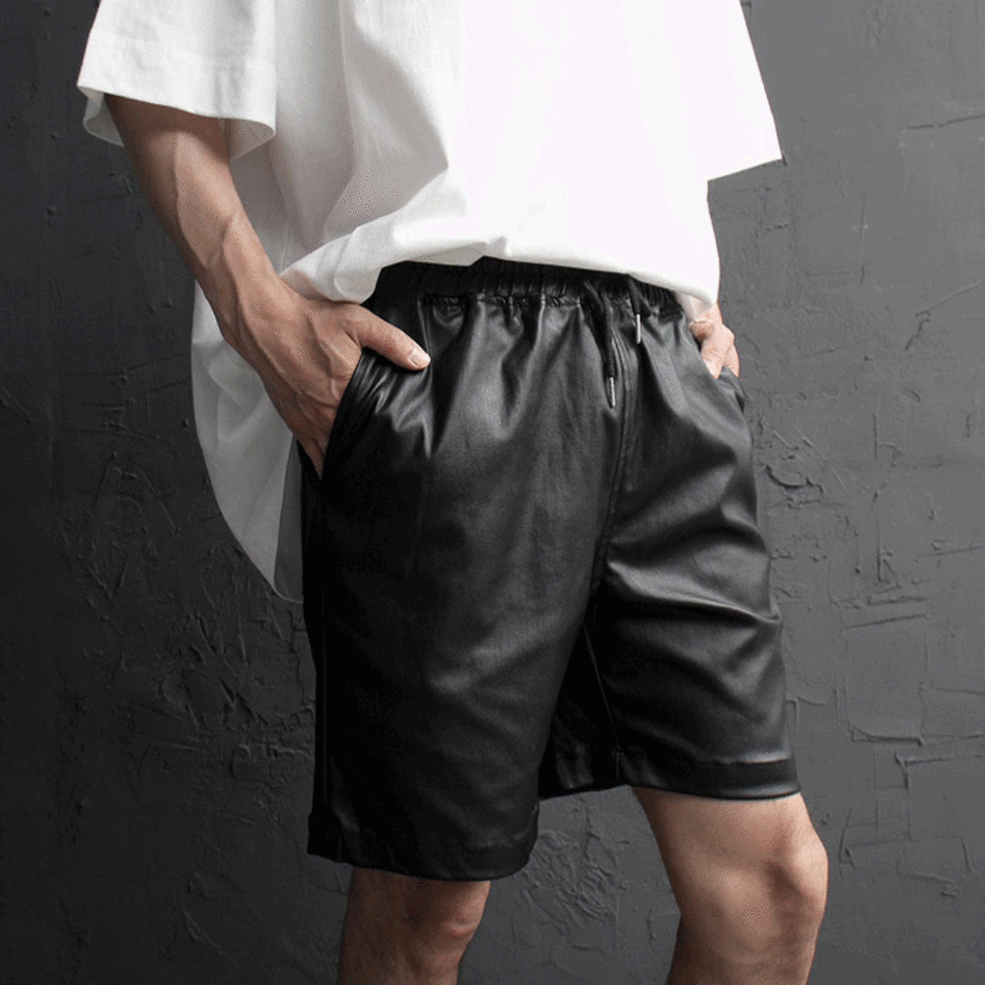 Faux Leather Black Short Sweatpants 2377