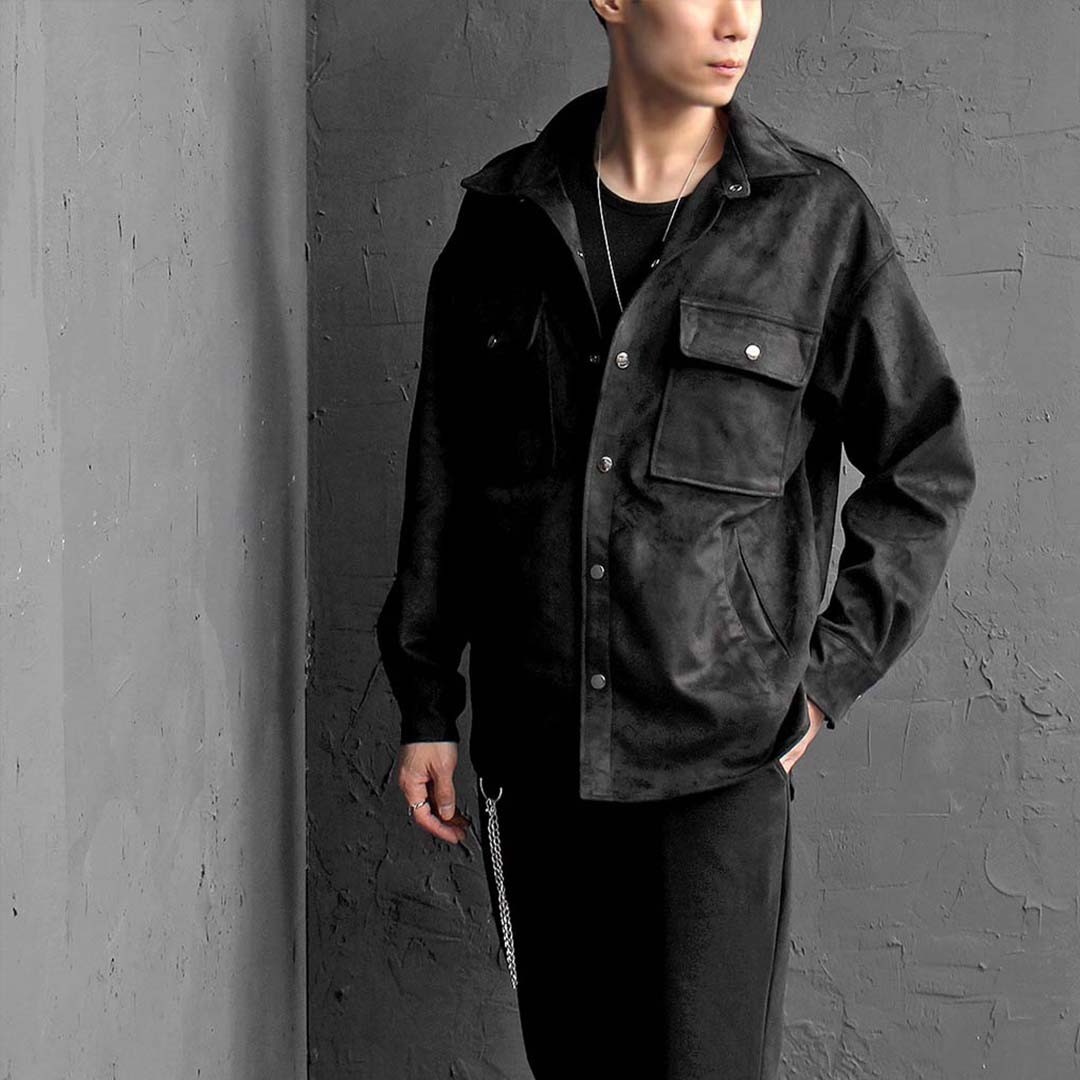 Synthetic Suede Pocket Snap Button Up Jacket 074