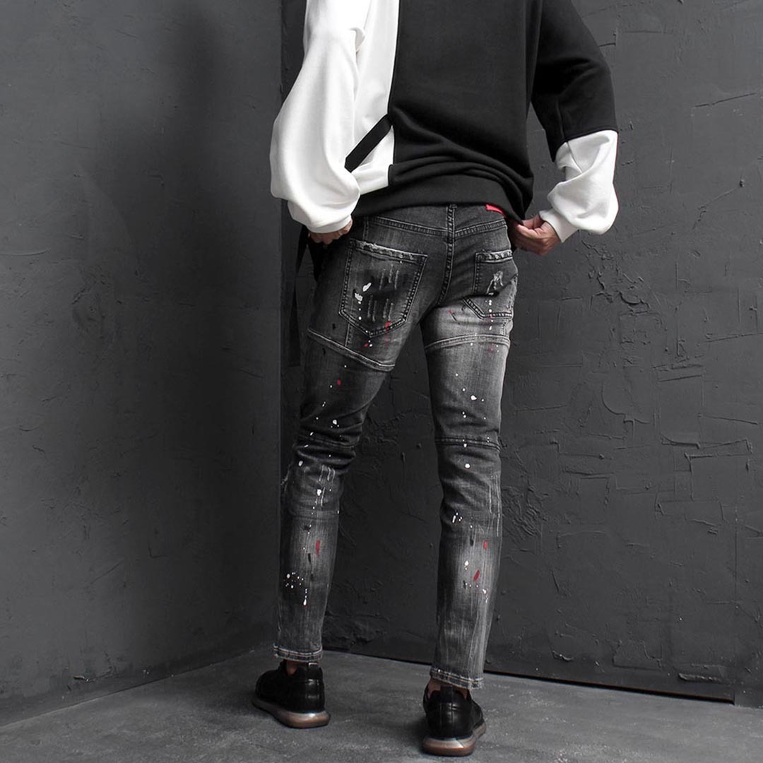 Slim Fit Heavy Distressed Faded Black Jeans 2520