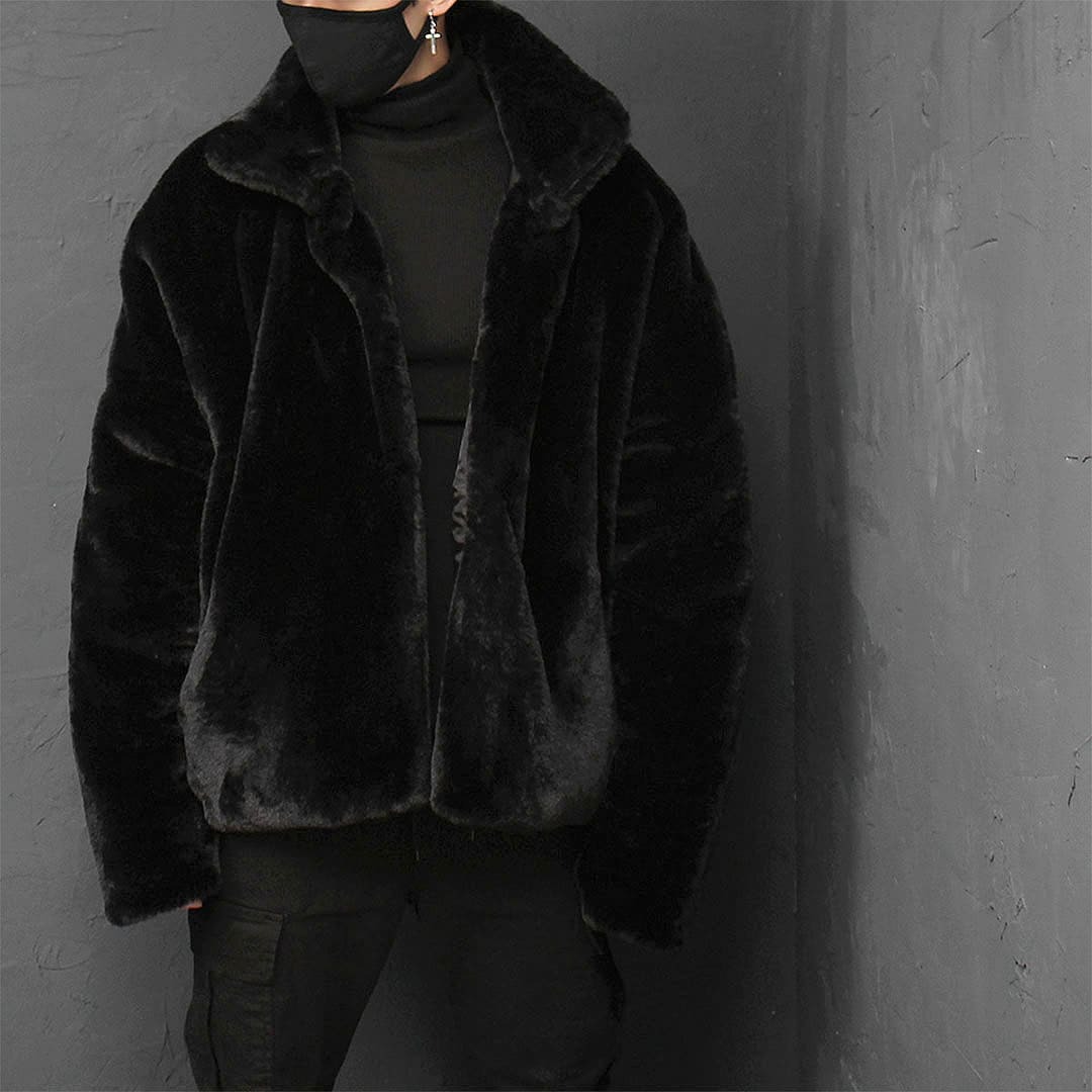 Black Synthetic Mink Fur Fleece Over-sized Jacket 057