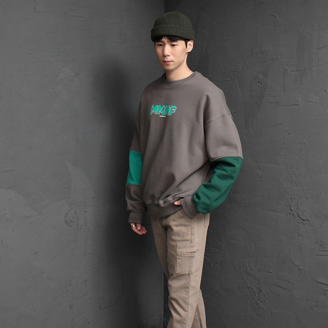 Unbalanced Color Sleeve Fleecy Interior Sweatshirt 2725