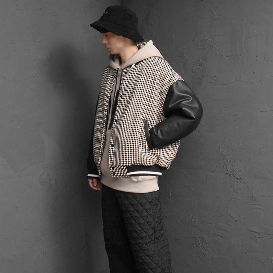 Hound&#039;s Tooth Check Blouson Bomber Jacket 2773