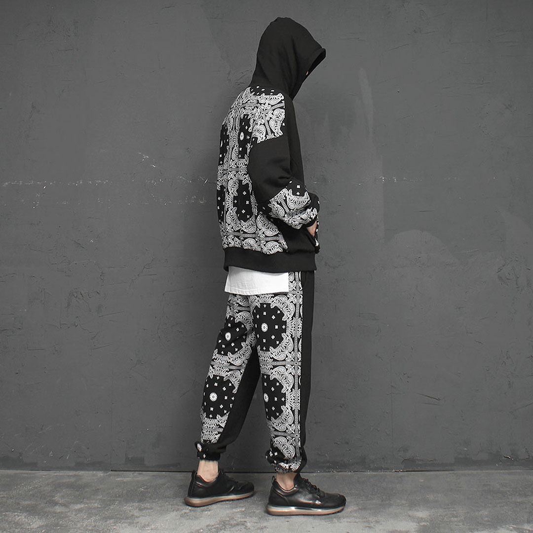 Paisely Pattern Hoodie Joggers Set 3019