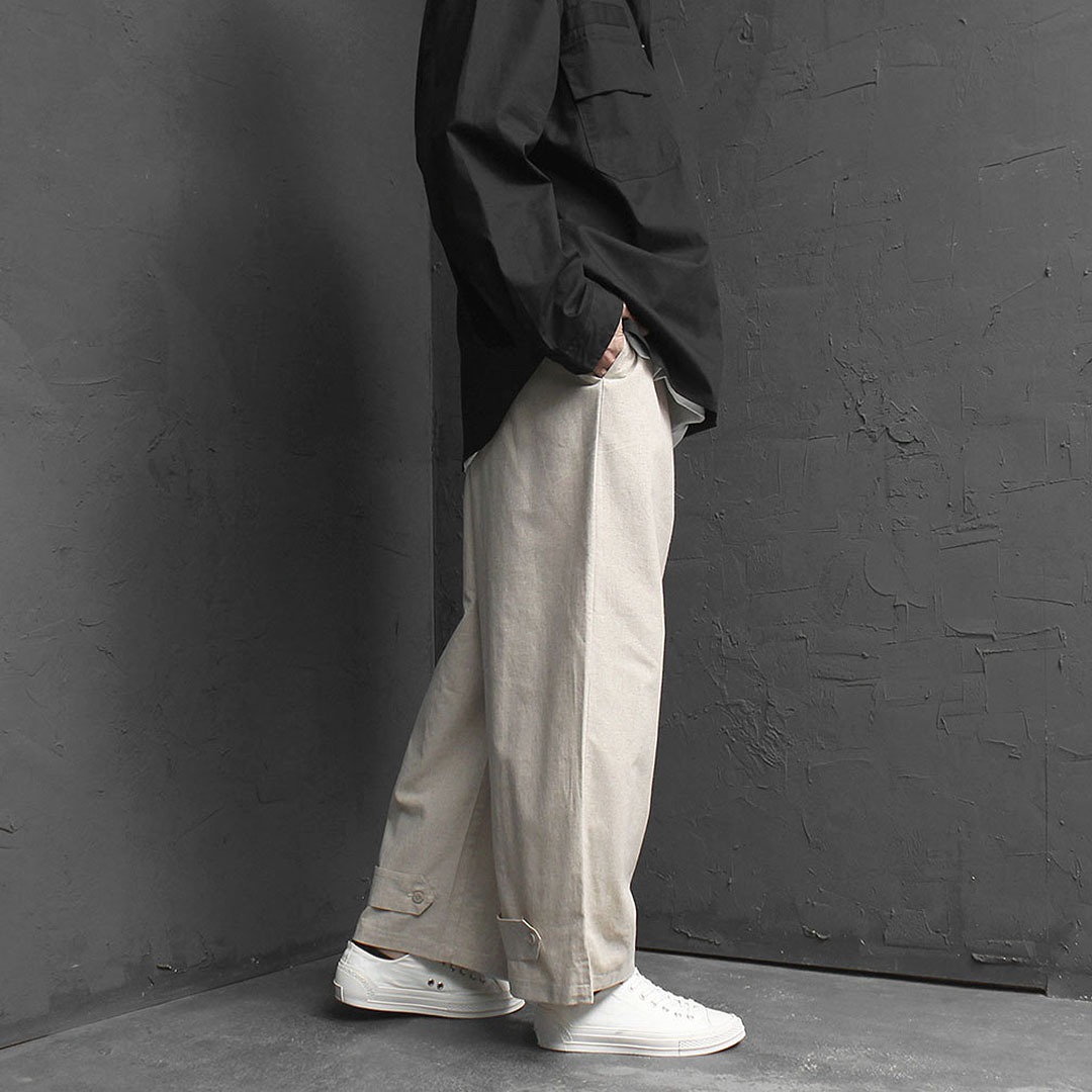 Wide Strap Hem Linen Pants 3057