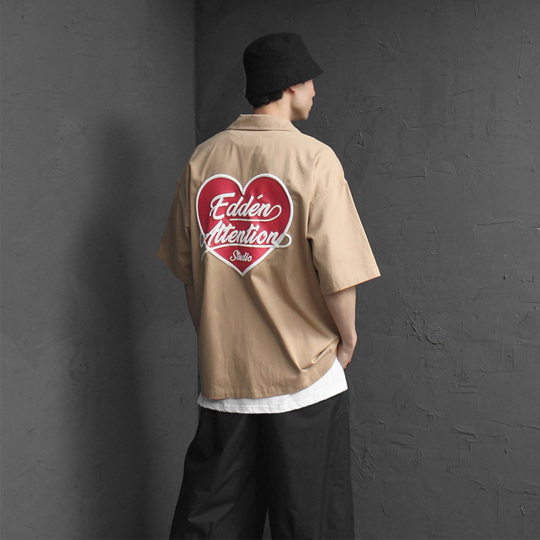 Back Heart Logo Printing Loose Fit Shirt 3137