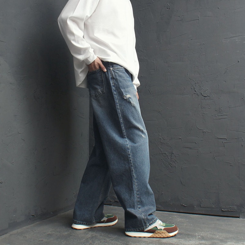 Vintage Wide Distressed Denim Pants 4001