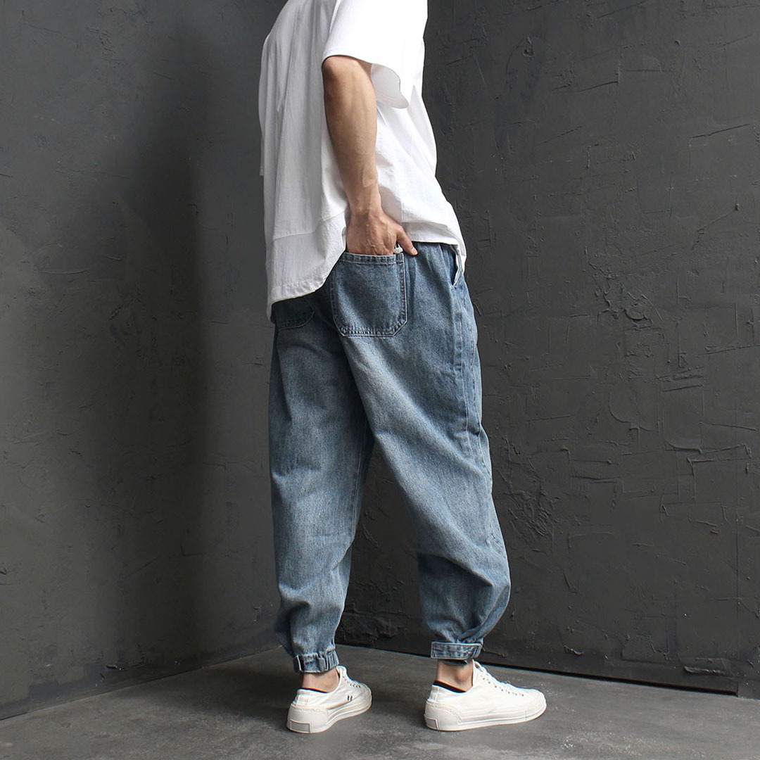 Vintage Elastic Waistband Denim Baggy Pants 3143 - Gentler