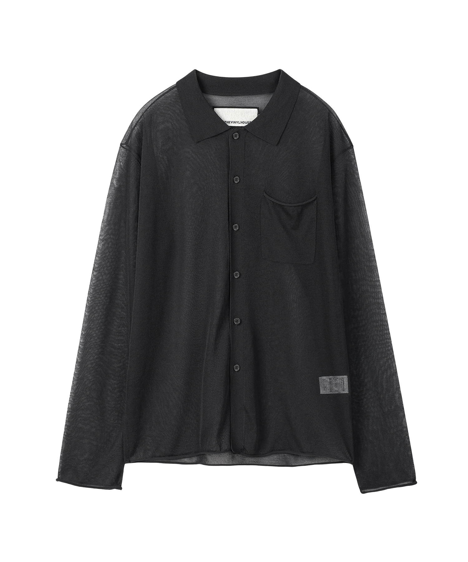 SHEER COLLAR CARDIGAN CHARCOAL - thevinylhouse