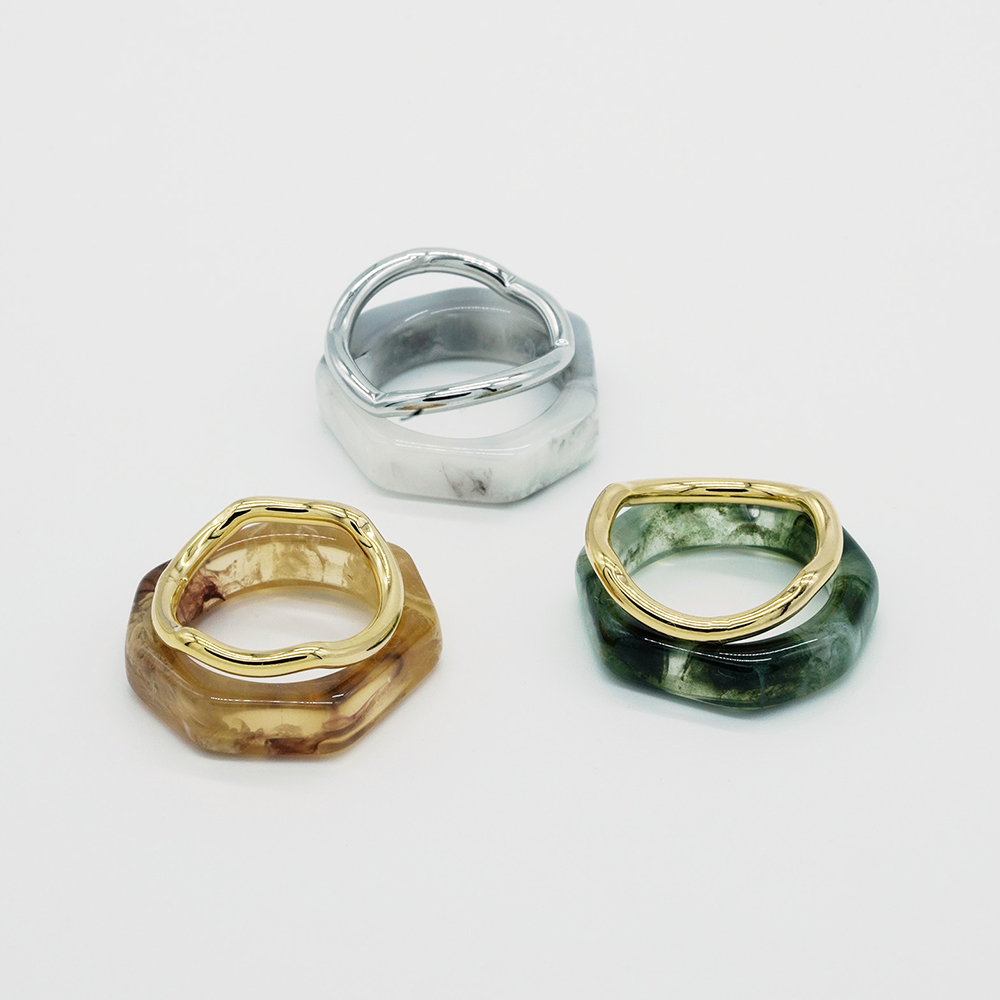 Marbled Hexagon Ring Set