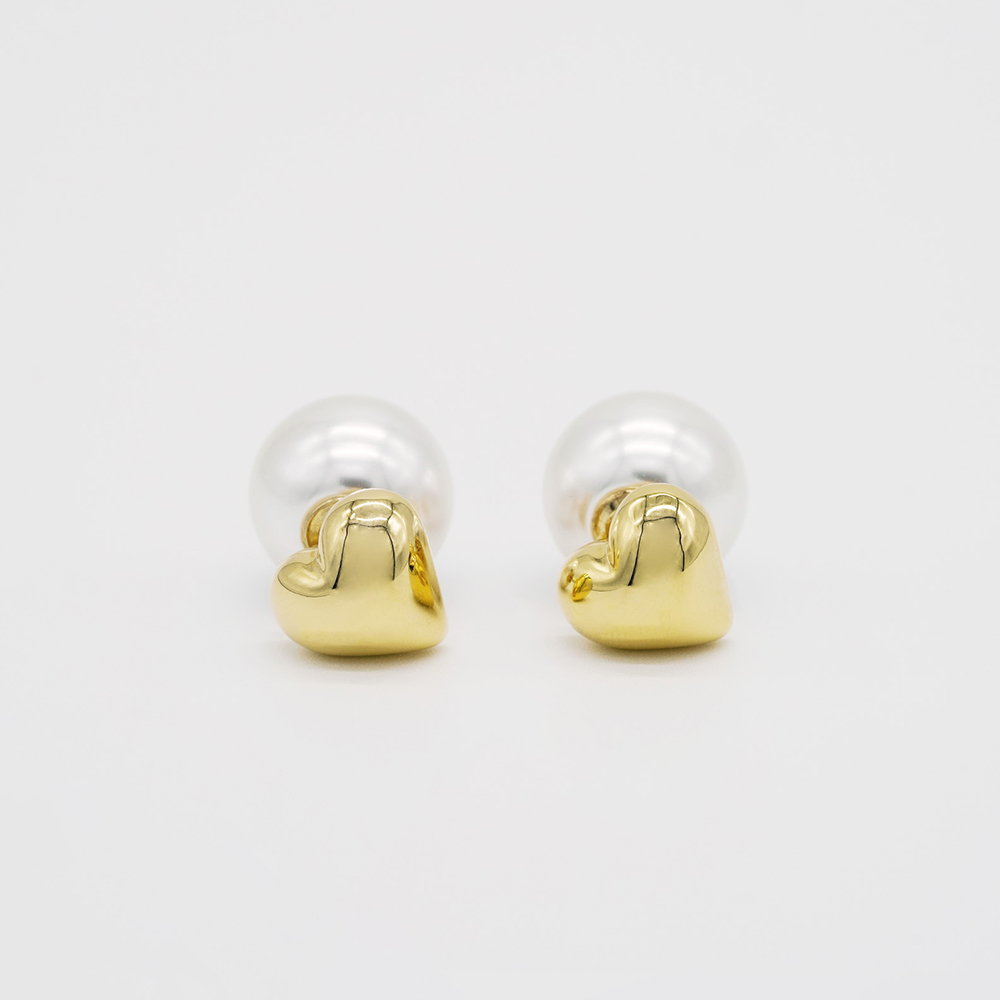 Golden Heart Pearl Stopper Earrings