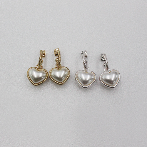 Pearl Heart Dangle Ring Earrings