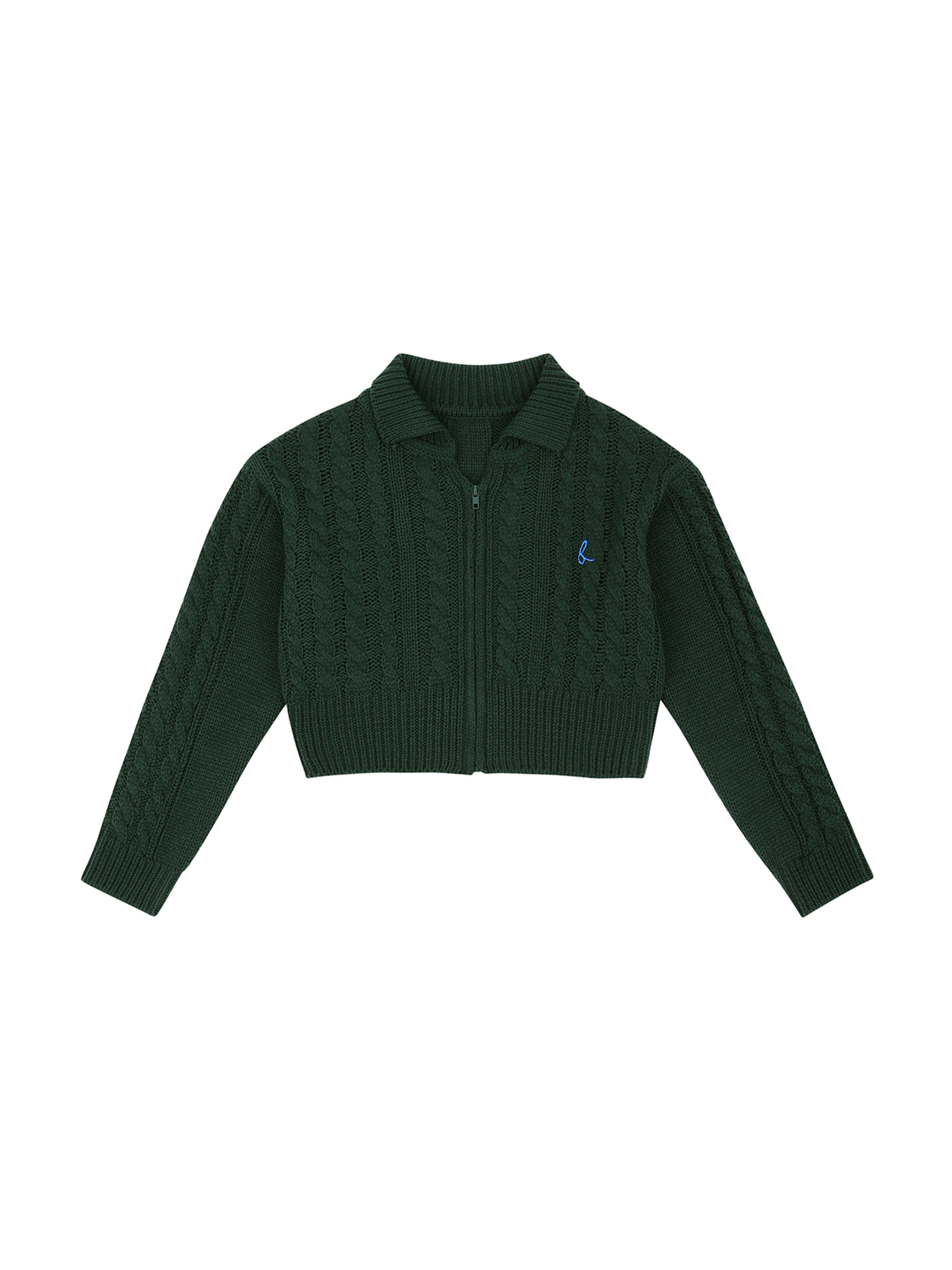 CROPPED CABLE KNIT ZIPUP JACKET (GREEN)