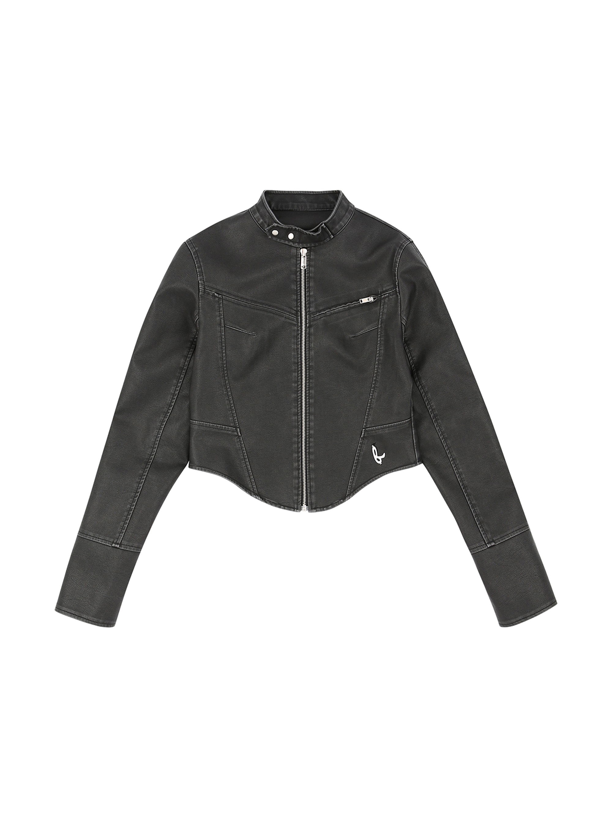 WOMENS CROPPED LEATHER JACKET (BLACK)