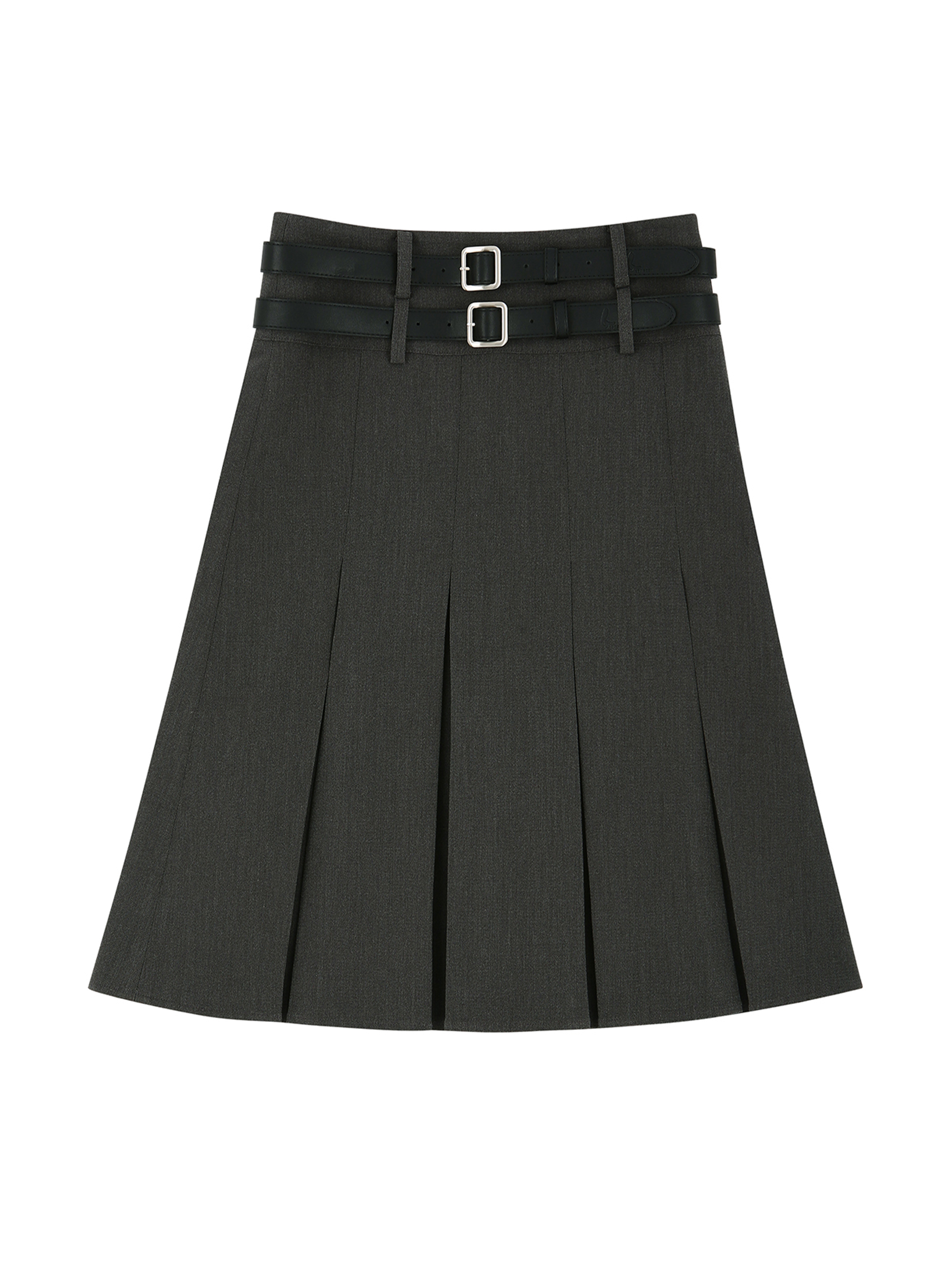 DOUBLE BELTED MIDI SKIRT (CHARCOAL)