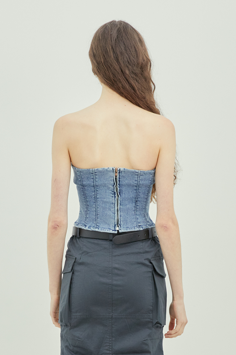 Strapless Corset Cropped Top (BLUE)