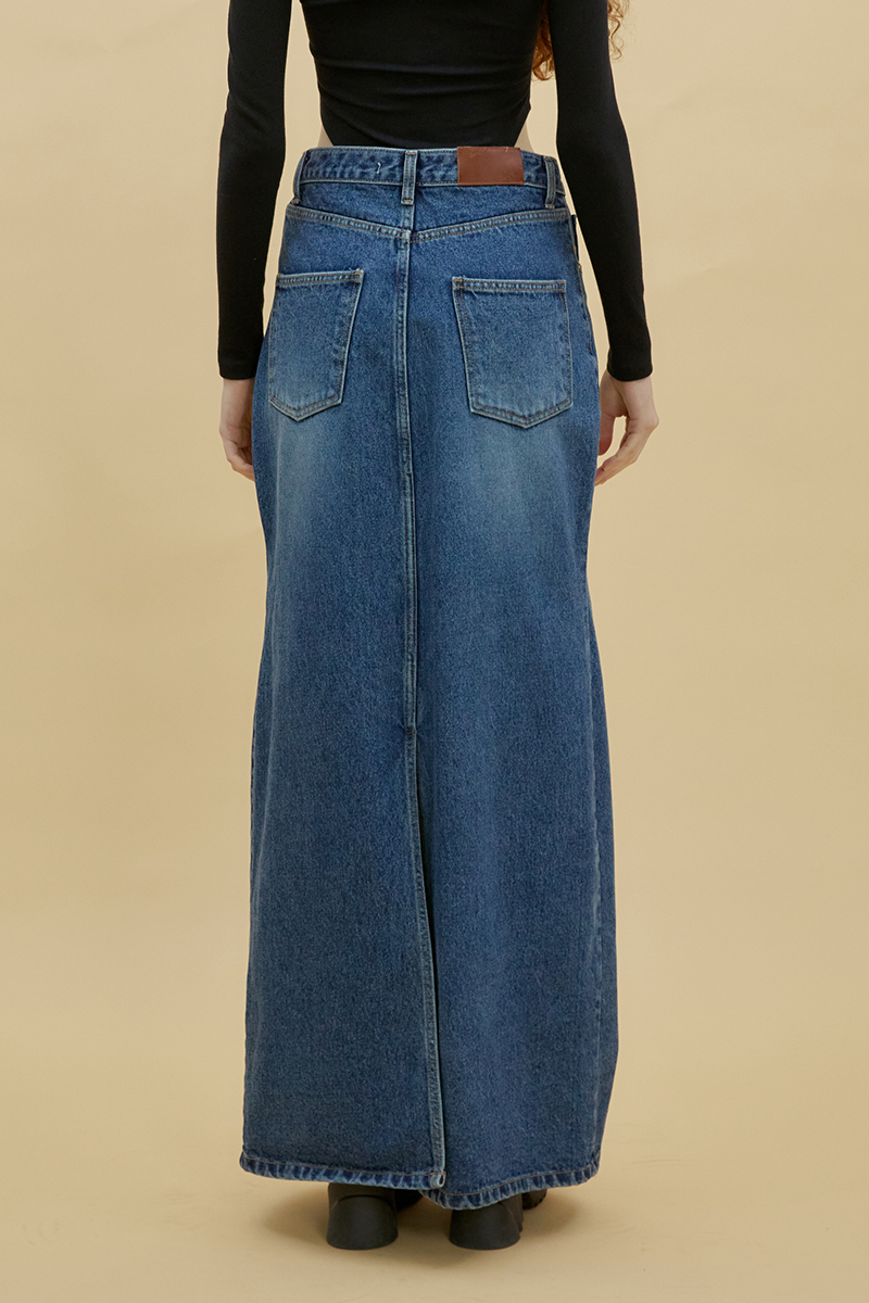 Low-Rise Back Slit Maxi Skirt (BLUE)