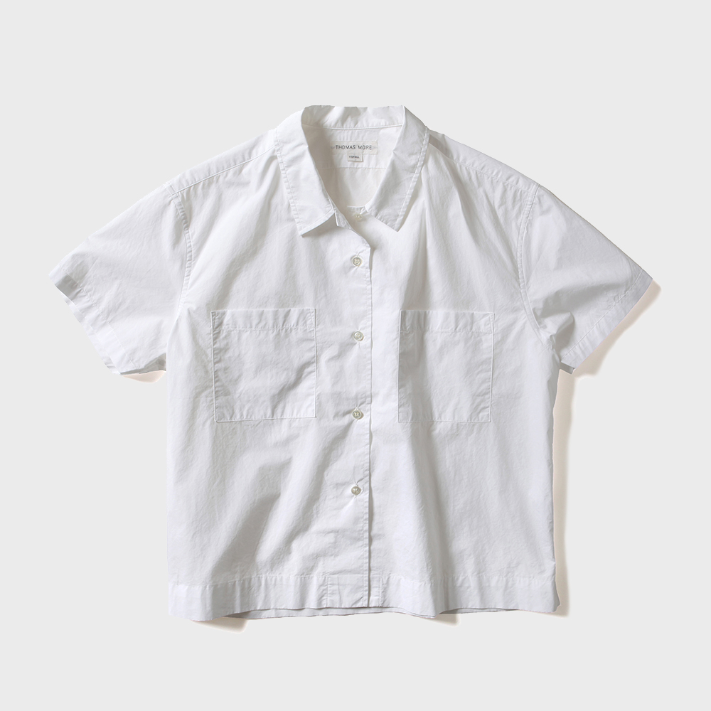 TE2-SH01 트윈 포켓 반팔셔츠 - 크림 화이트
