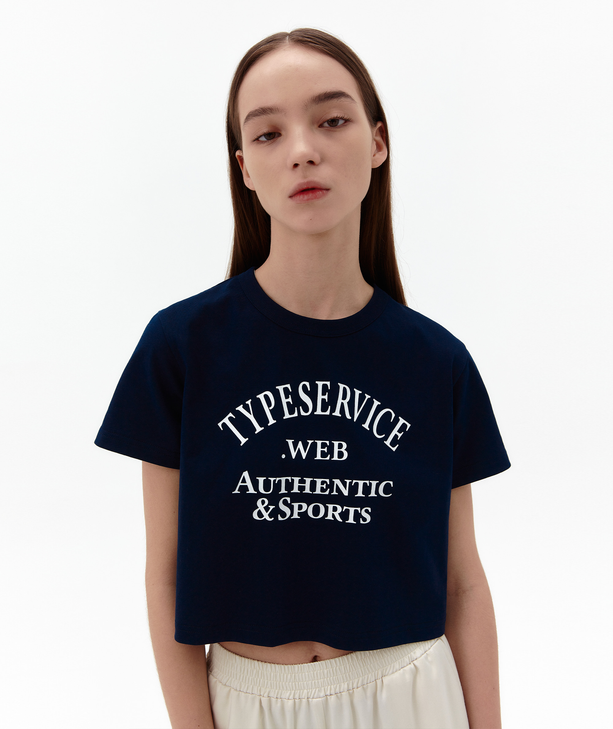 [M size 5/24 예약발송] Arch Logo Crop T-Shirt [Navy]