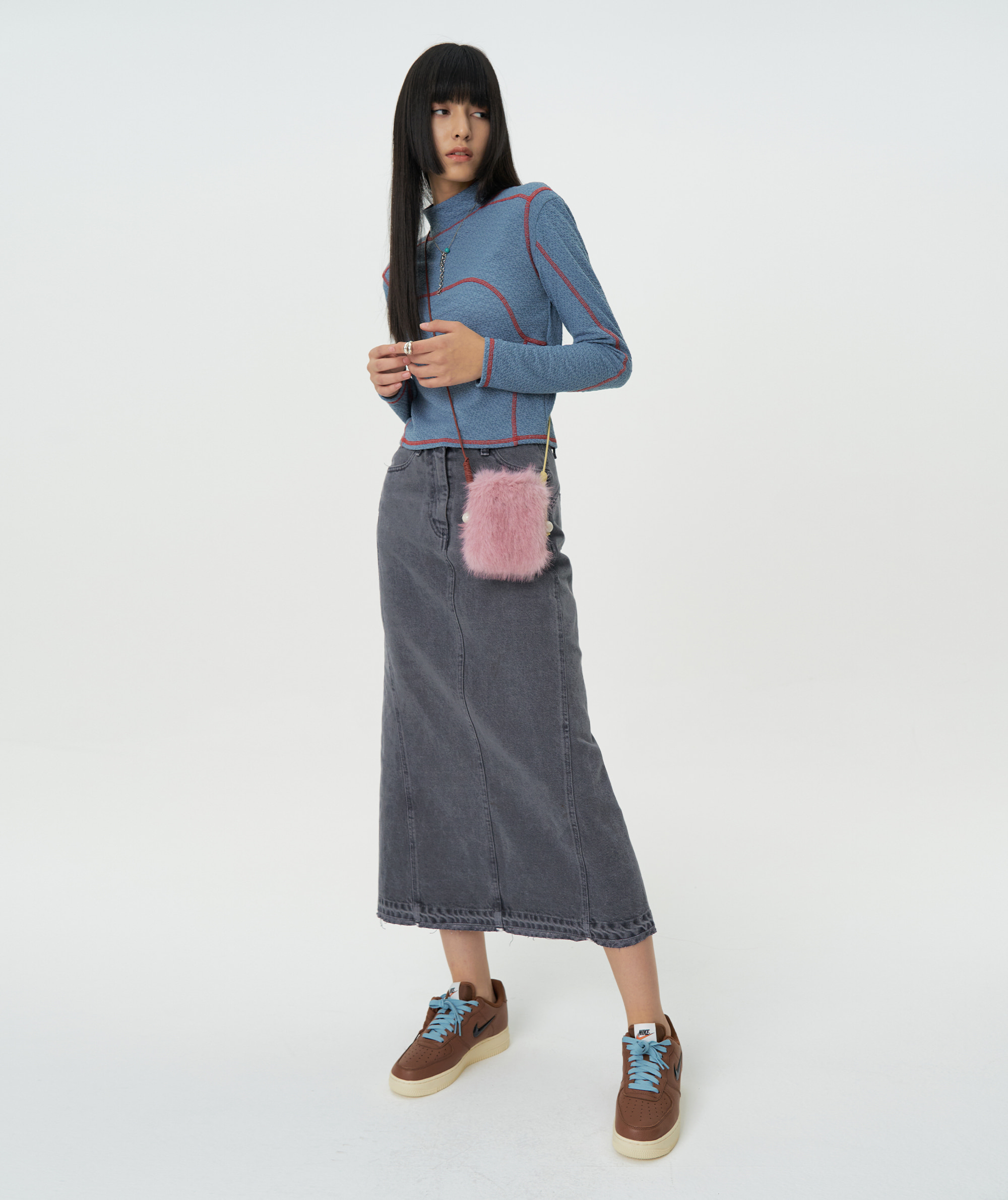 [9/20 예약발송] Pigment Washed Denim Maxi Skirt [Dark Gray]