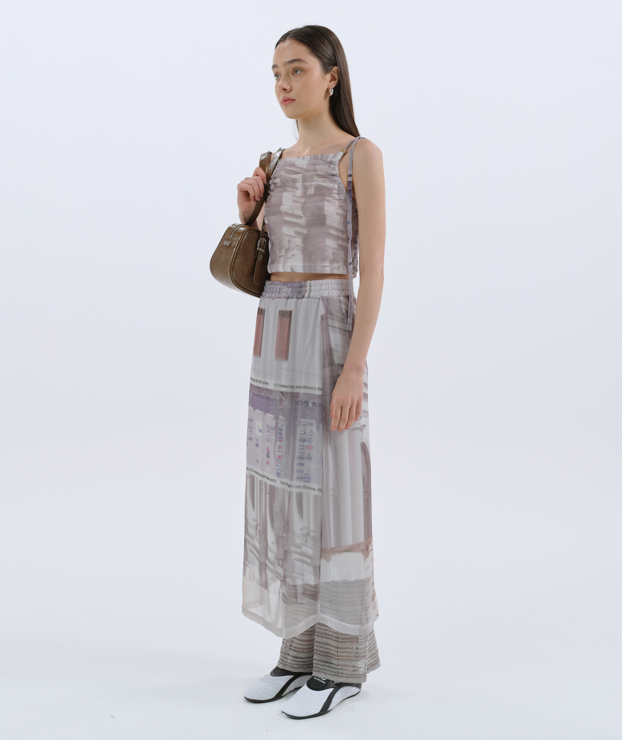 Ancient Print Maxi Skirt [Gray]