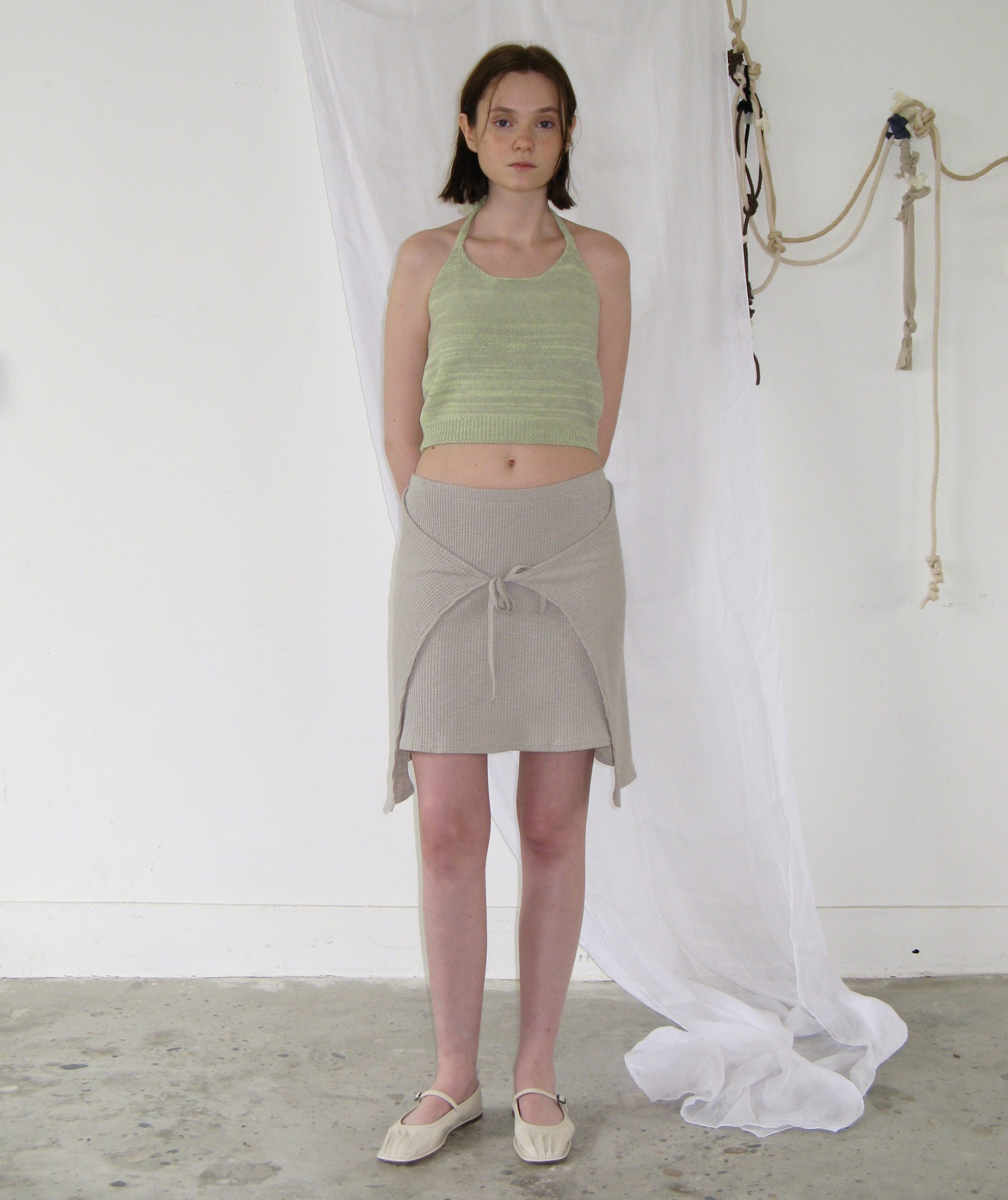 Ribbed Wrap Skirt [Beige]