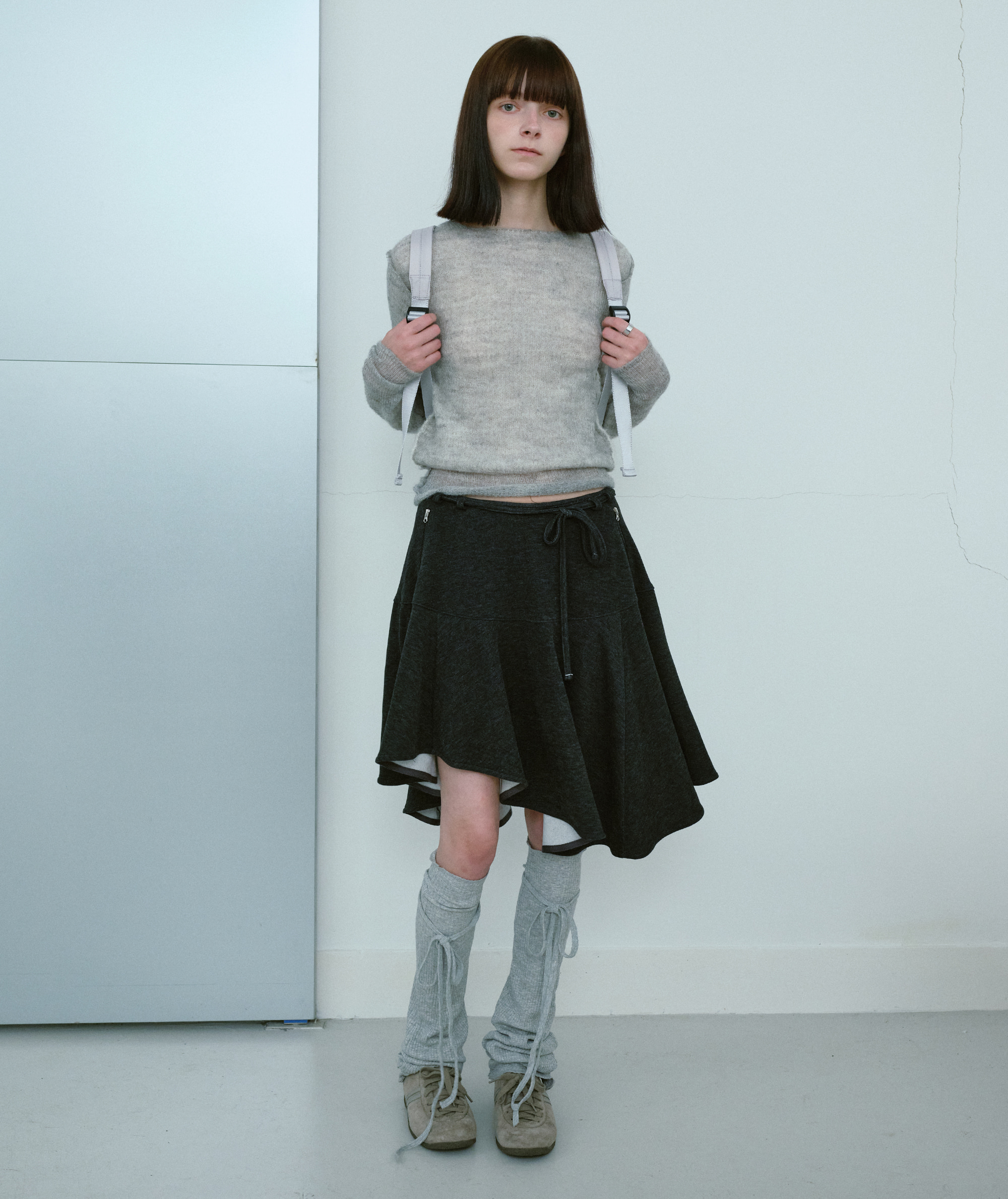 Asymmetry Knitted Skirt [Charcoal]