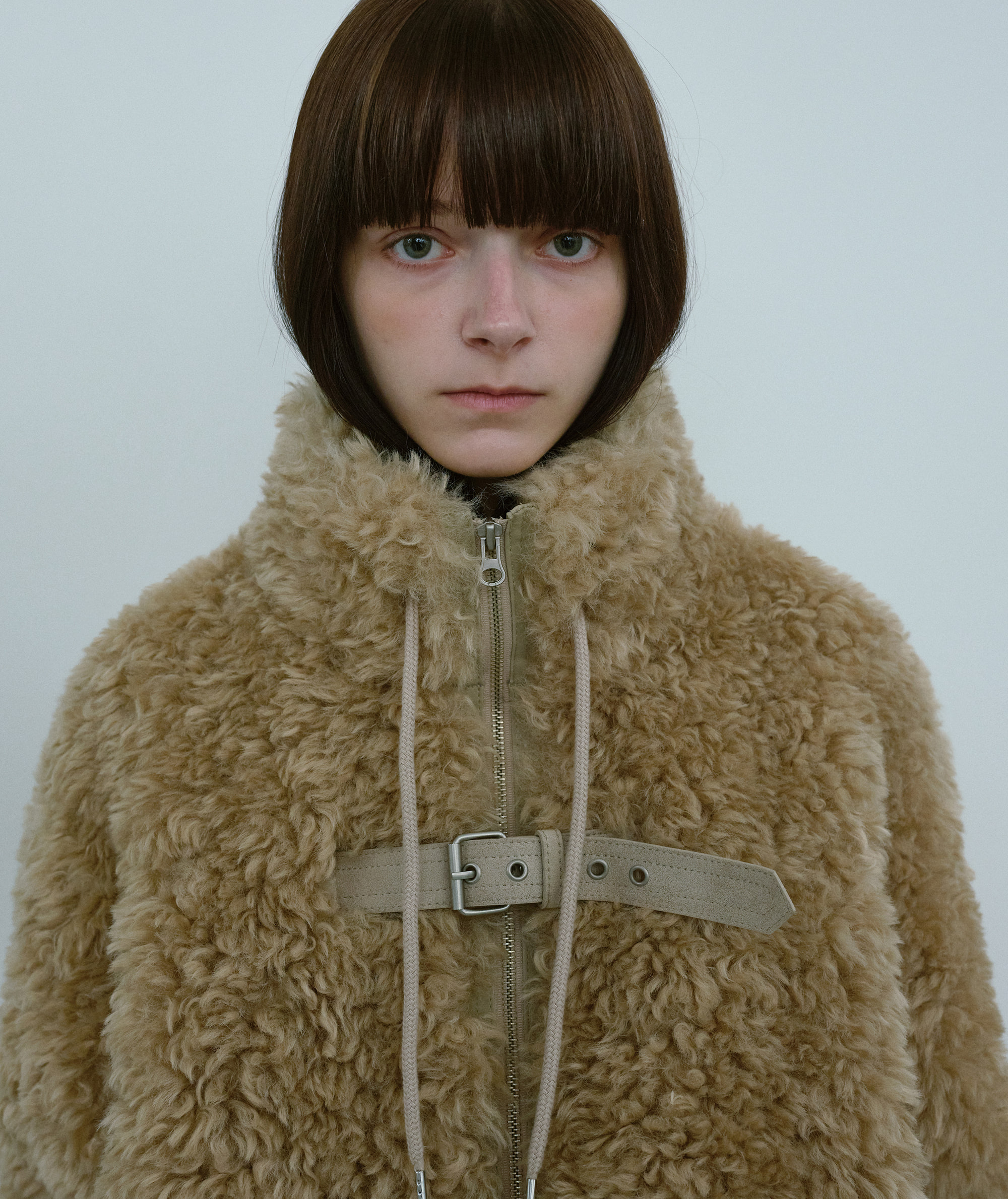 Leather Mixed Fur Jumper [Beige]