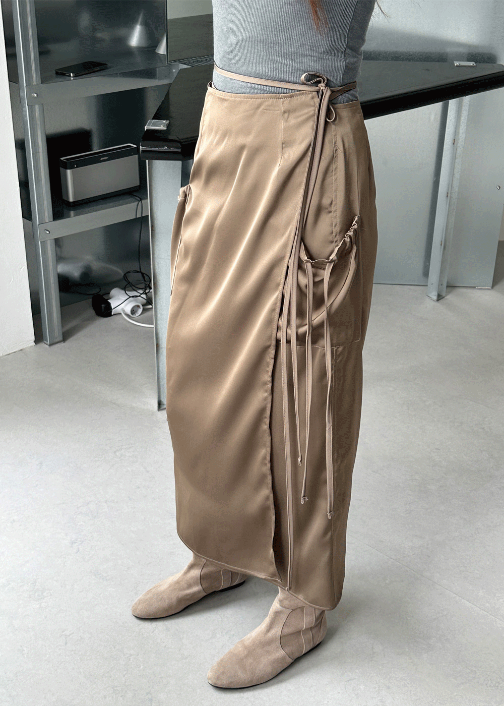 Silky wrap strap skirt