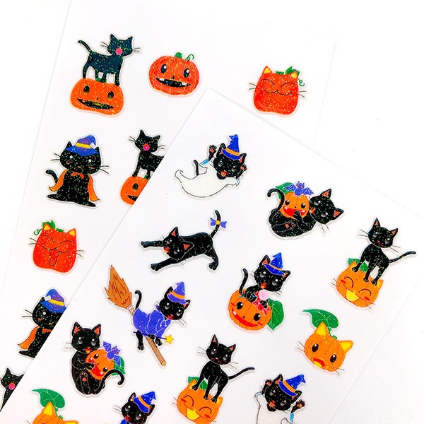 스티커펀 할로윈 검은 고양이 동물 글리터 펄 스티커샐러드마켓