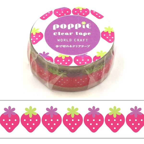 월드크래프트 POPPiE 클리어 투명 데코 테이프 15mm : 딸기 패턴샐러드마켓