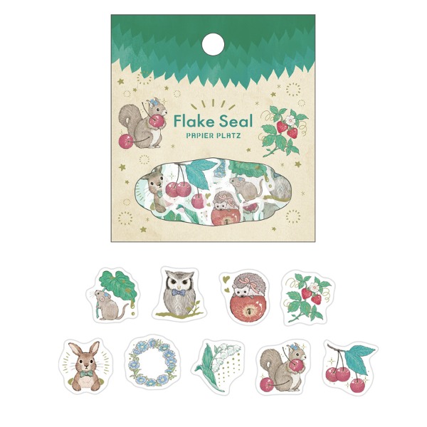 파피아프랏츠 미리나 금박 마스킹 조각 스티커 : 숲속 동물샐러드마켓