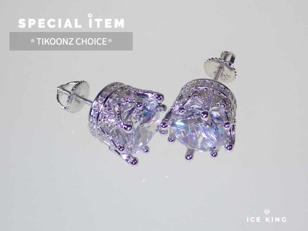 TIKOONZ ICED OUT SILVER 925 ICE KING EARRING 10MM - 타이쿤즈 아이스 아웃 실버 925