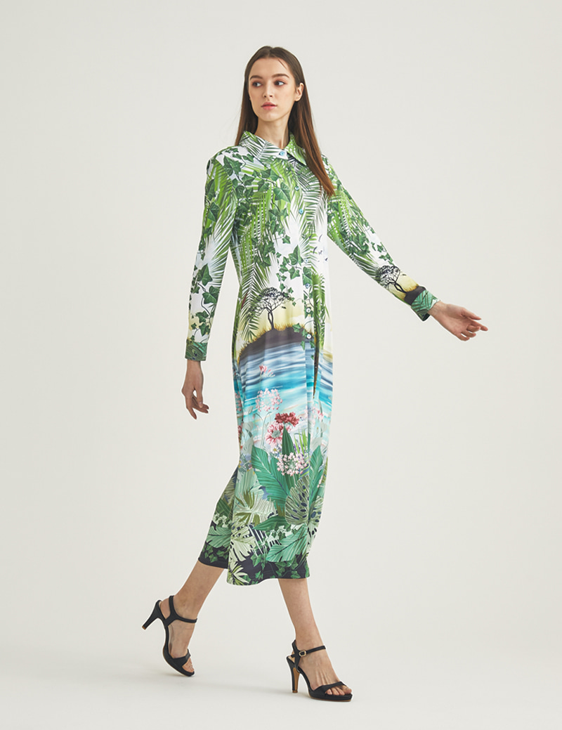 LONG SLEEVE PRINTED MAXI DRESS (ALD001-A10-GN)