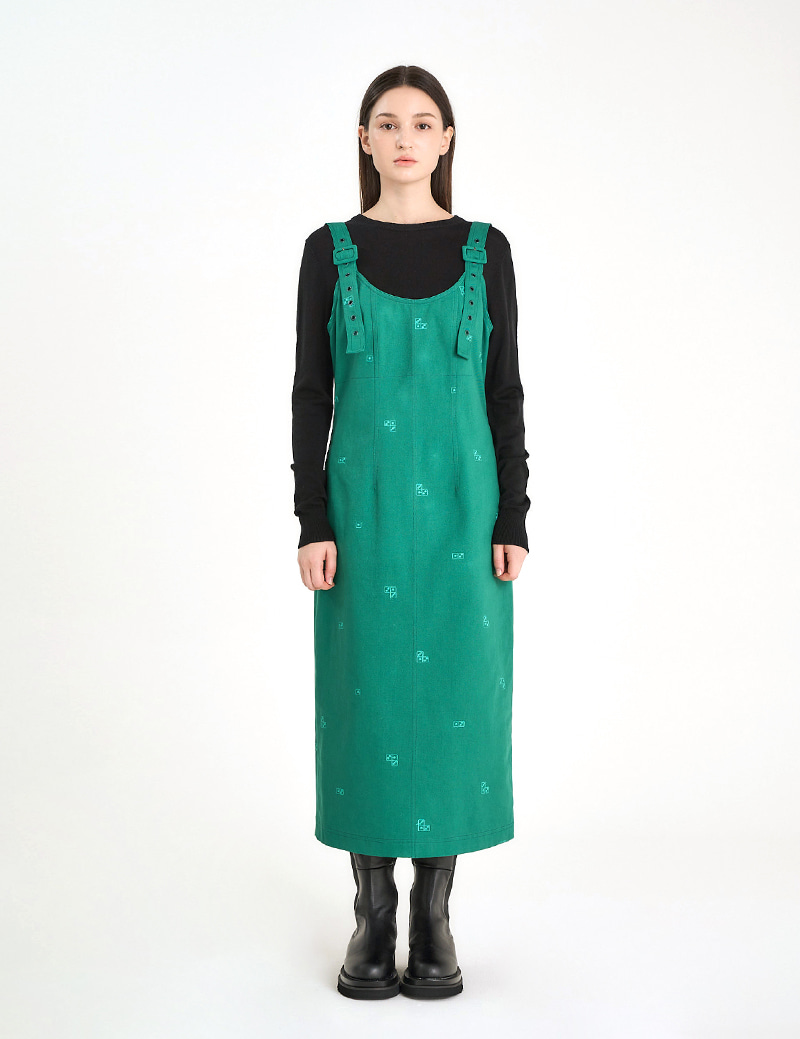 DICE EMBROIDERY OVERALL DRESS (OFWOP-158-GN)