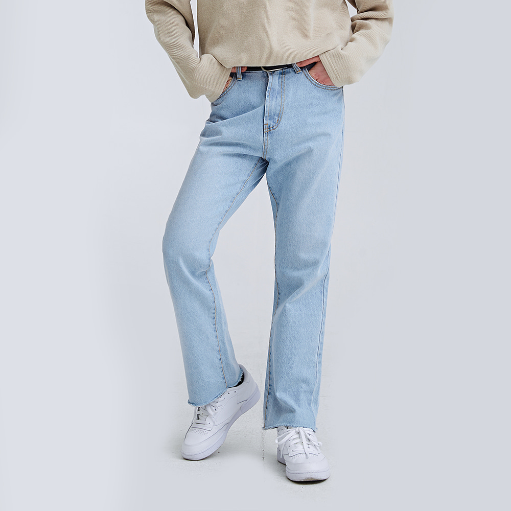 Raw Hem Straight Jeans Light Blue Denim | RED HOMME: Shop Korean fashion  clothing, shoes, bags, hats and accessories for men