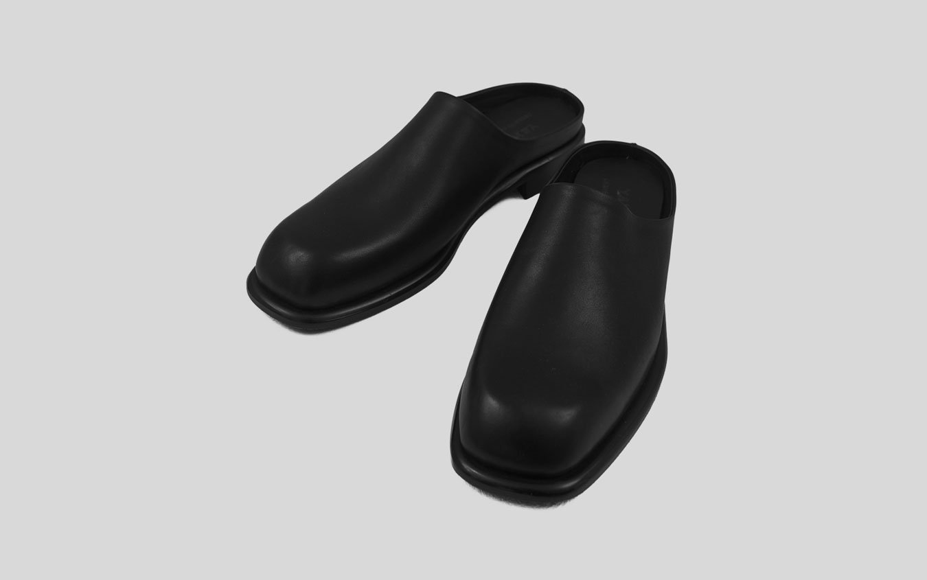 Rounded Square Toe Leather Mules(Black)