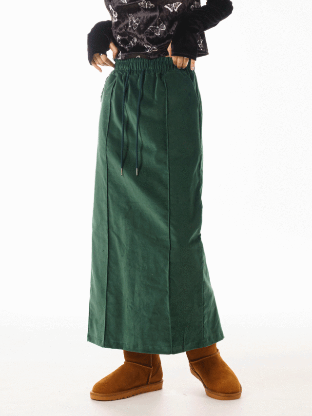 (skirt) 먼니르 벨벳 핀턱 롱스커트