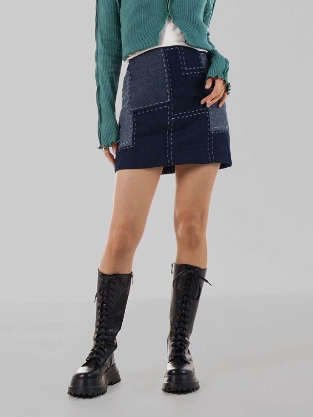 (skirt) 비르체 패치 데님 미니스커트