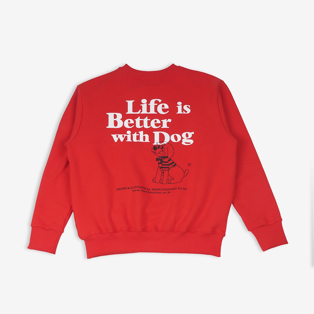 MONCHOUCHOU Life is better with dog crewneck for man Red