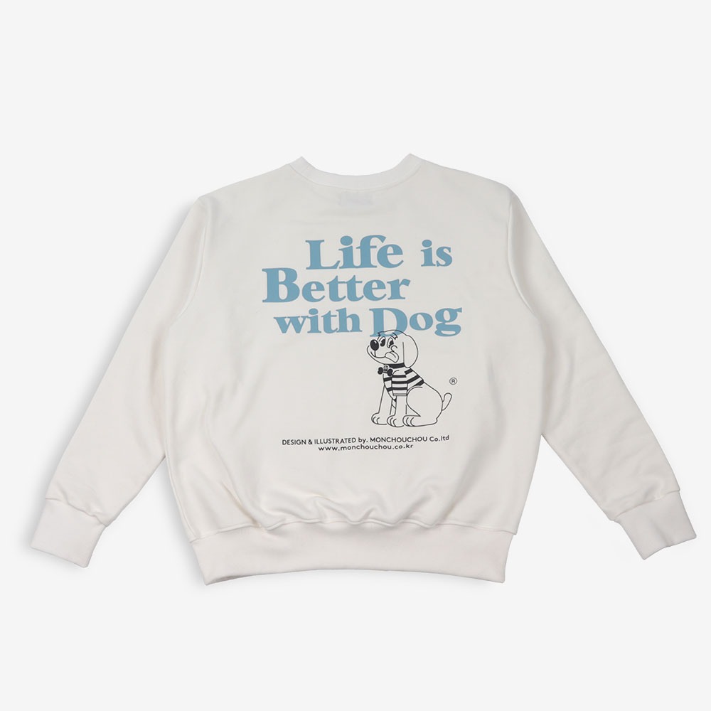 MONCHOUCHOU Life is better with dog crewneck for man White