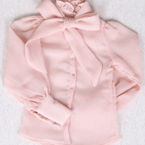 (Pre-order) [SDB]Puff sleeve see-through blouse(Salmon pink)