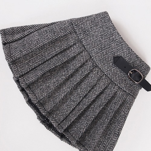 [SDG]Herringbone buckle pleated skirt(Black)