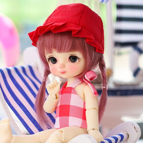 16cm Check One-Piece Swimsuit SET- Red