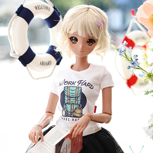 SD13 GIRL &amp; Smart Doll Work Hard T-shirt - White, Brown