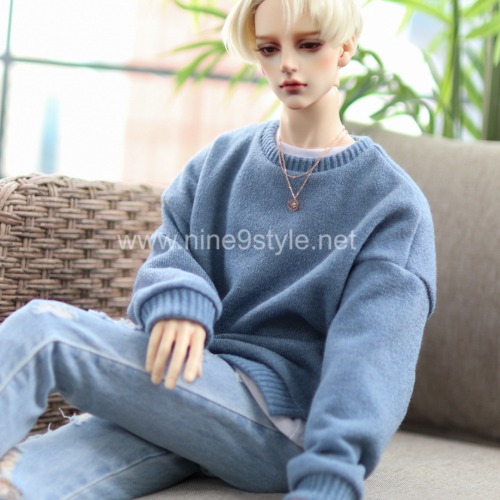 [ID75]Over fit round knitwear(Indie blue)