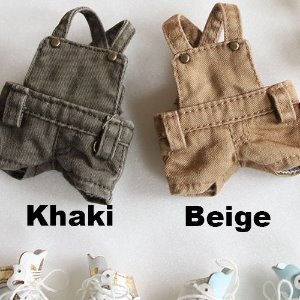 OB11 Washing Cotton Short Overalls - Khaki, Beige