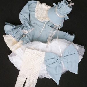 (Pre-Order) [SDG]Frill bonnet dress set(Indi blue)