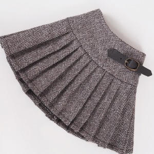 [SDG]Herringbone buckle pleated skirt(Brown)