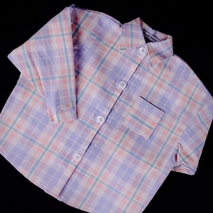 [ID75]Over fit check shirt(Violet)