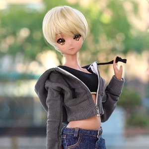 SD13 GIRL &amp; Smart Doll Pigment Crop Zip­up Hooded T - Gray